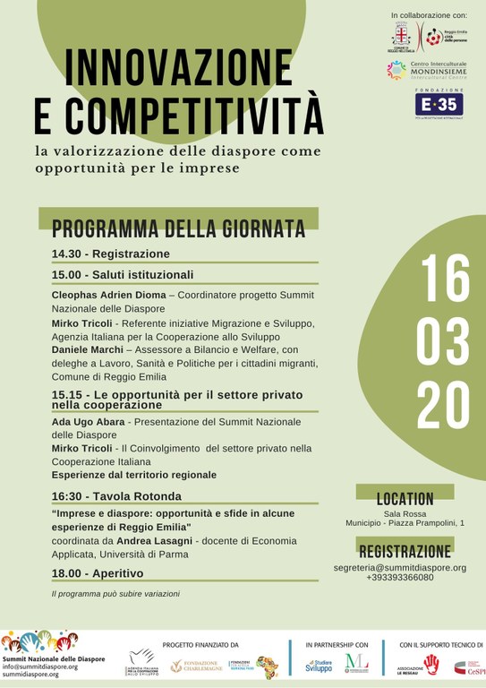 Programma 16 marzo Reggio Emilia